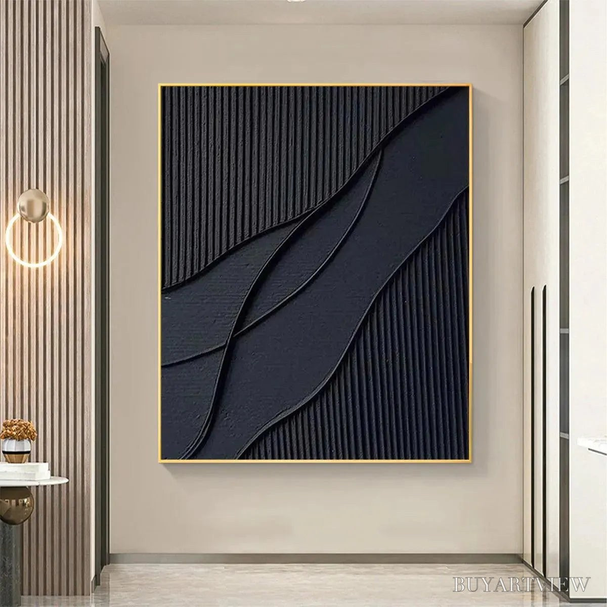 ARTOVITAS Black Textured Waves – Minimalist Textured Abstract Painting - image 6