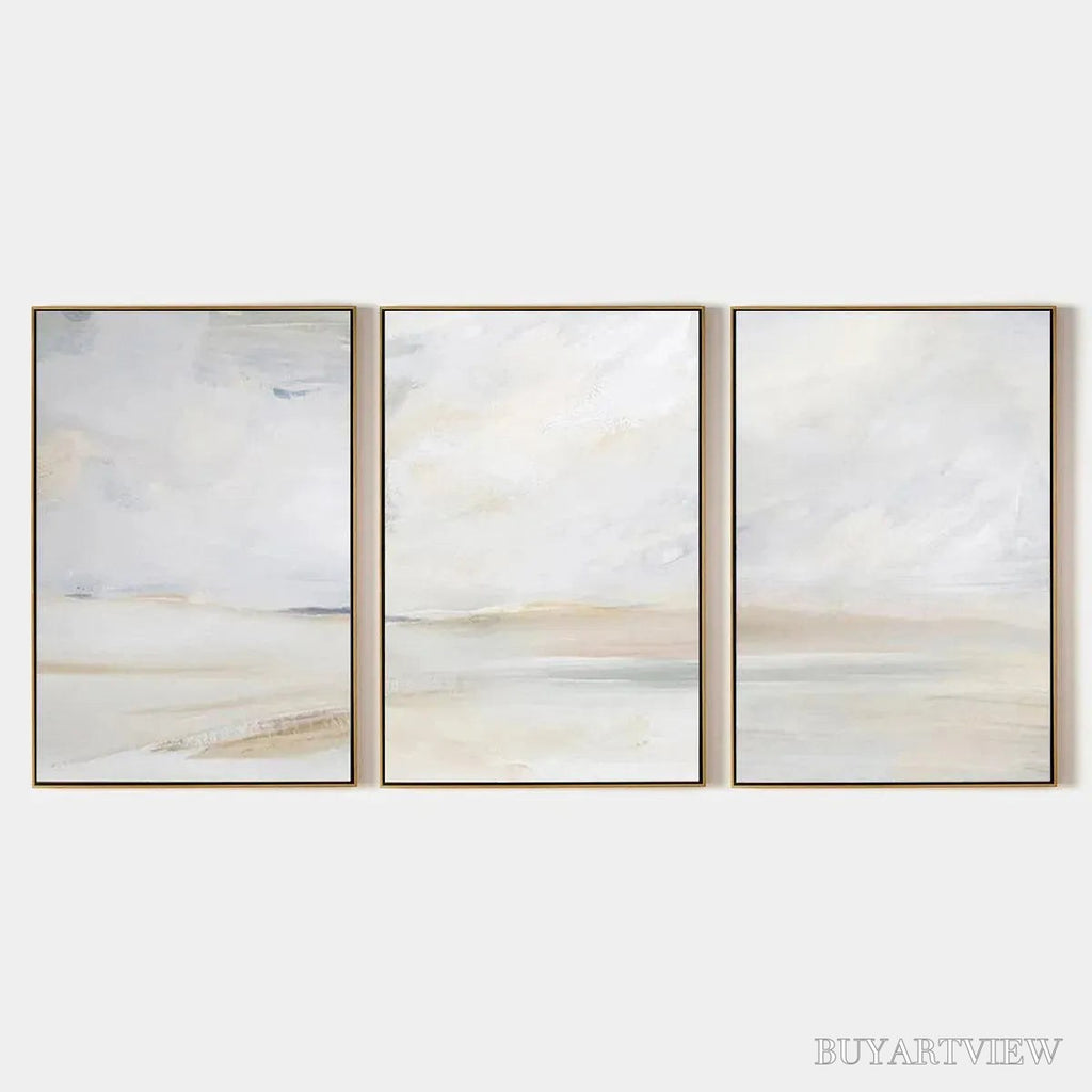 ARTOVITAS Abstract Beach Triptych – Minimalist Beach Painting Set of 3 - image 1