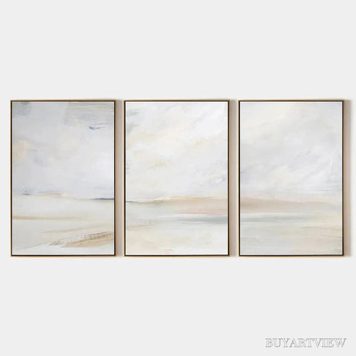 ARTOVITAS Abstract Beach Triptych – Minimalist Beach Painting Set of 3 - image 1