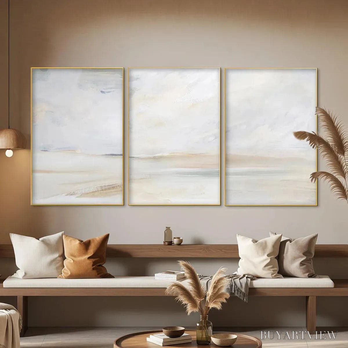 ARTOVITAS Abstract Beach Triptych – Minimalist Beach Painting Set of 3 - image 2
