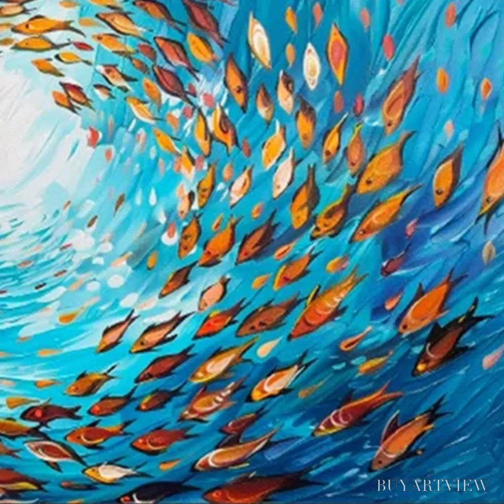 ARTOVITAS Oceanic Whirl – Dynamic School of Fish Painting, Horizontal - image 3