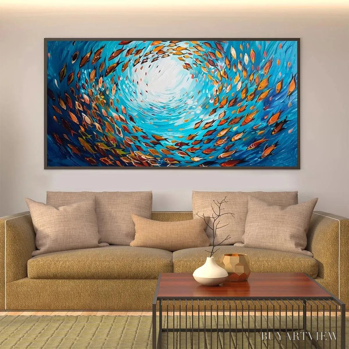 ARTOVITAS Oceanic Whirl – Dynamic School of Fish Painting, Horizontal - image 5