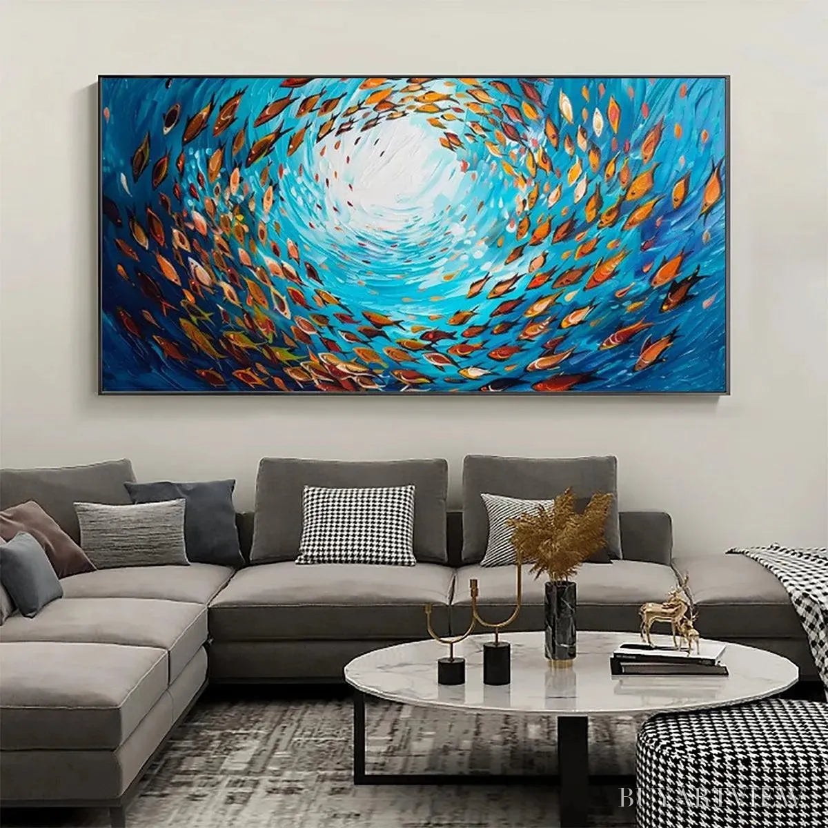 ARTOVITAS Oceanic Whirl – Dynamic School of Fish Painting, Horizontal - image 6