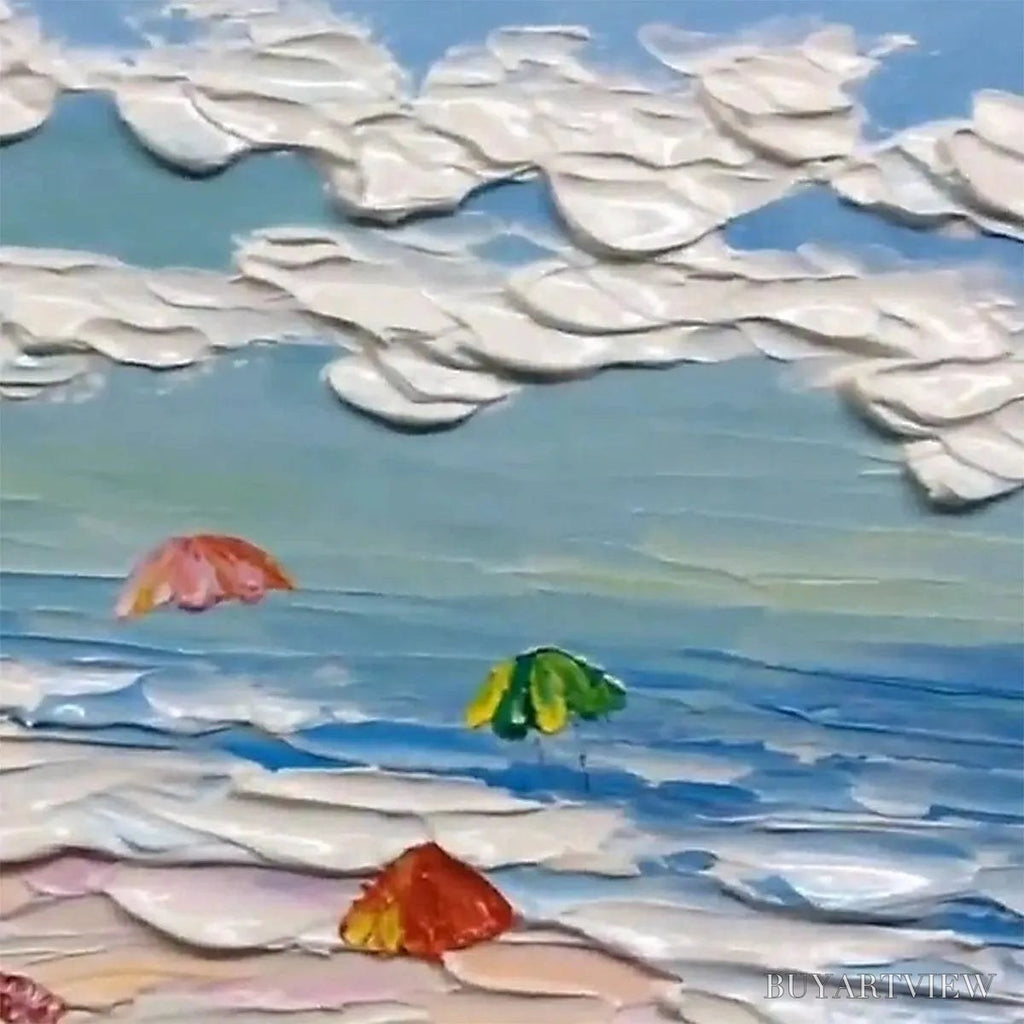 ARTOVITAS Seaside Celebration – Textured Impasto Beach Painting with Colorful Umbrellas - image 3