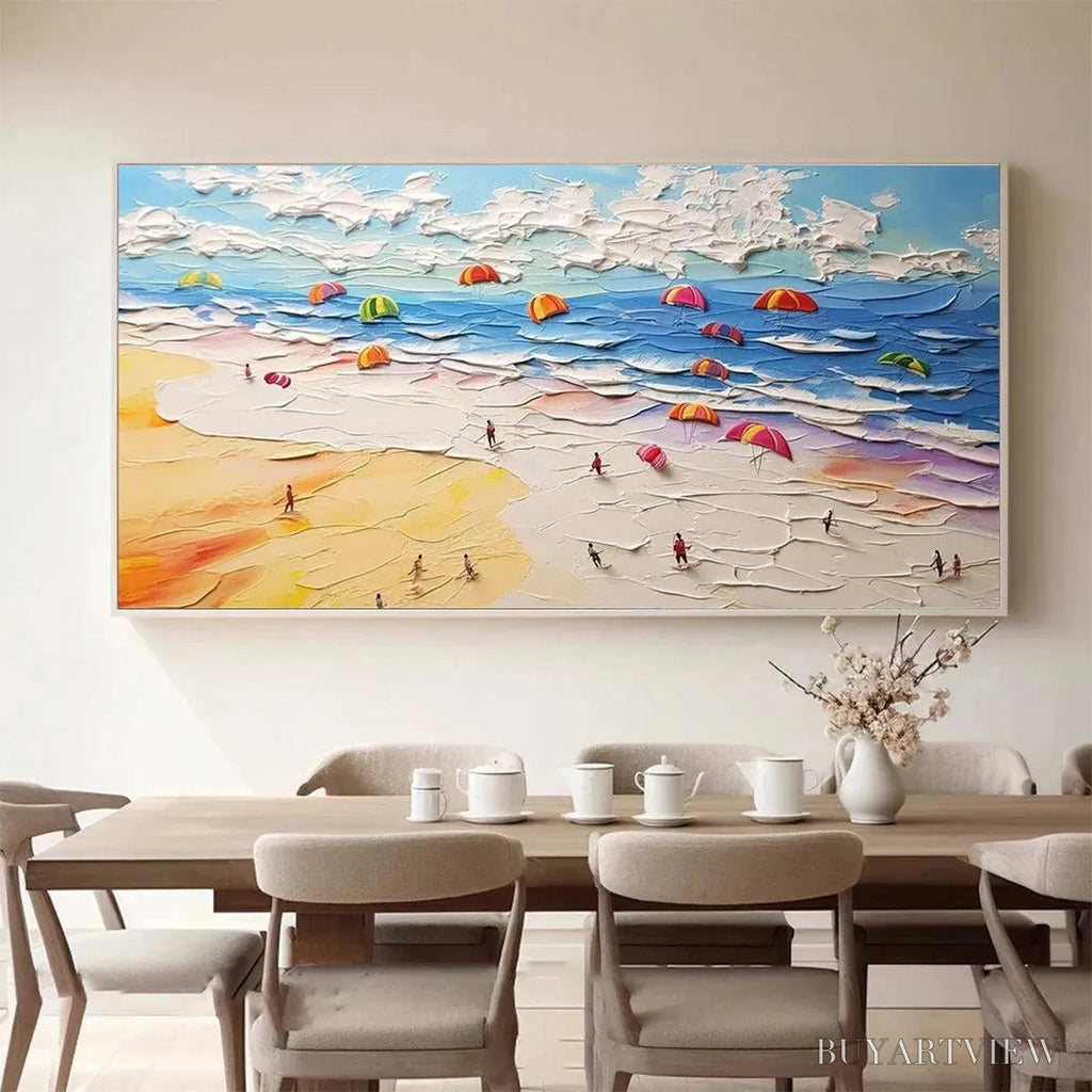 ARTOVITAS Seaside Celebration – Textured Impasto Beach Painting with Colorful Umbrellas - image 4