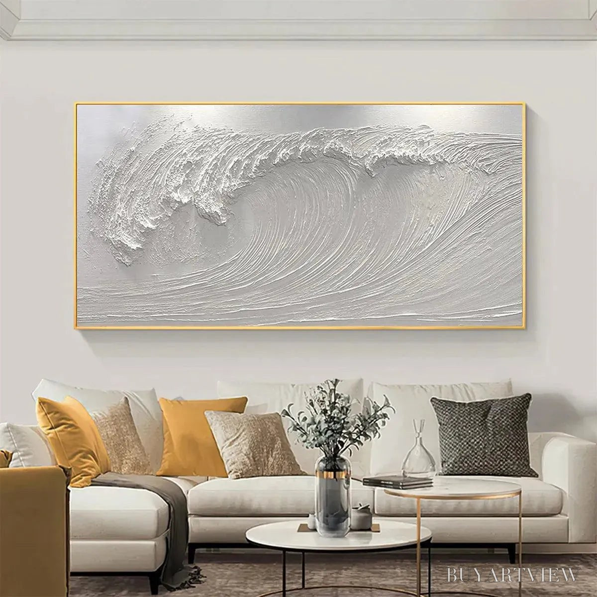 ARTOVITAS Frozen Tide – Textured White Wave Painting - image 2