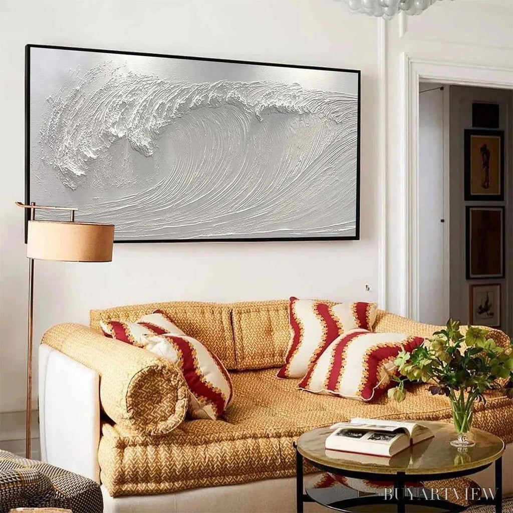 ARTOVITAS Frozen Tide – Textured White Wave Painting - image 4