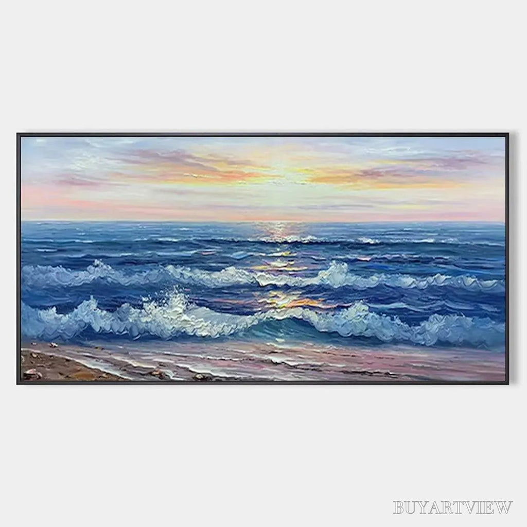 ARTOVITAS Golden Sunset Serenade – Panoramic Ocean Sunset Painting - image 1