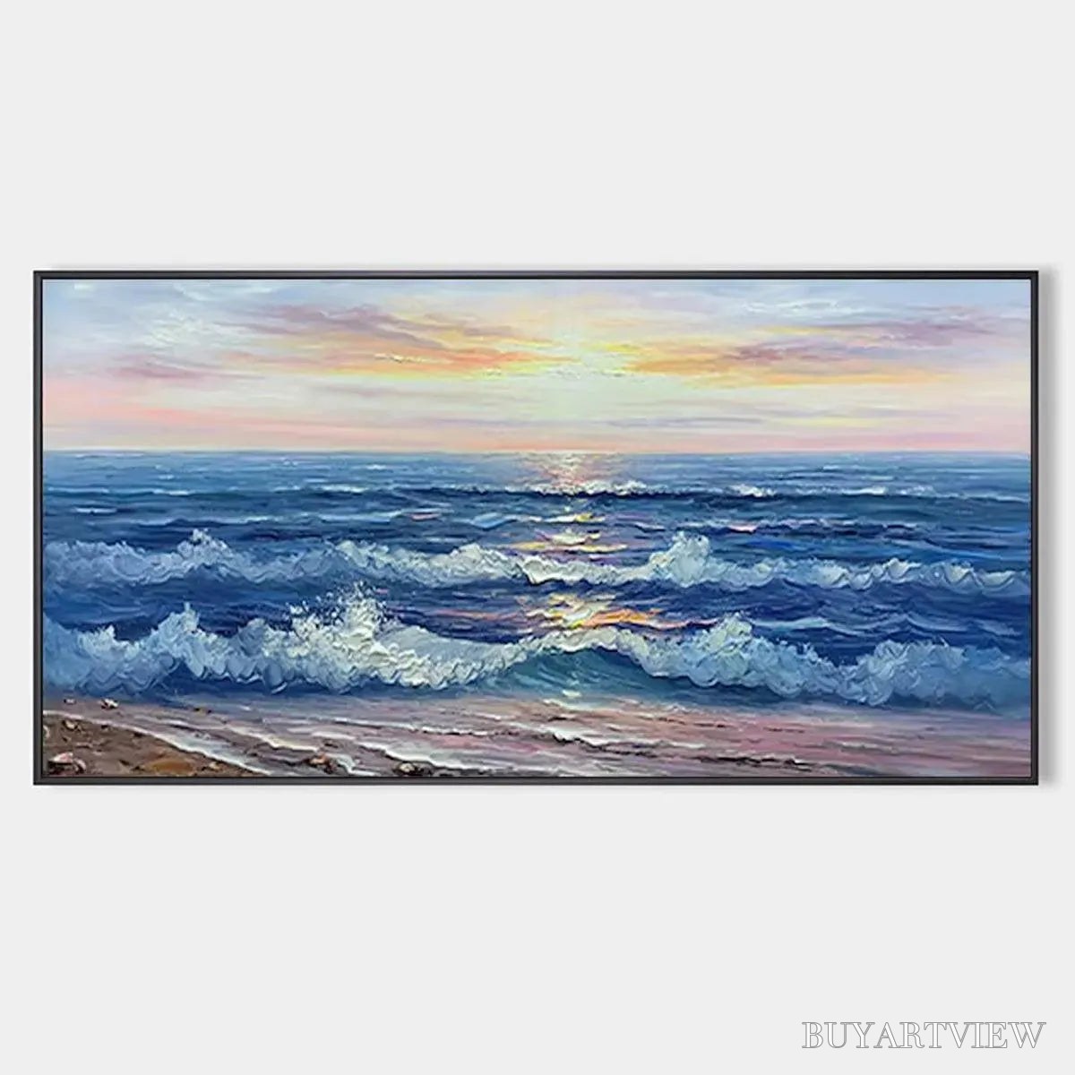 ARTOVITAS Golden Sunset Serenade – Panoramic Ocean Sunset Painting - image 1