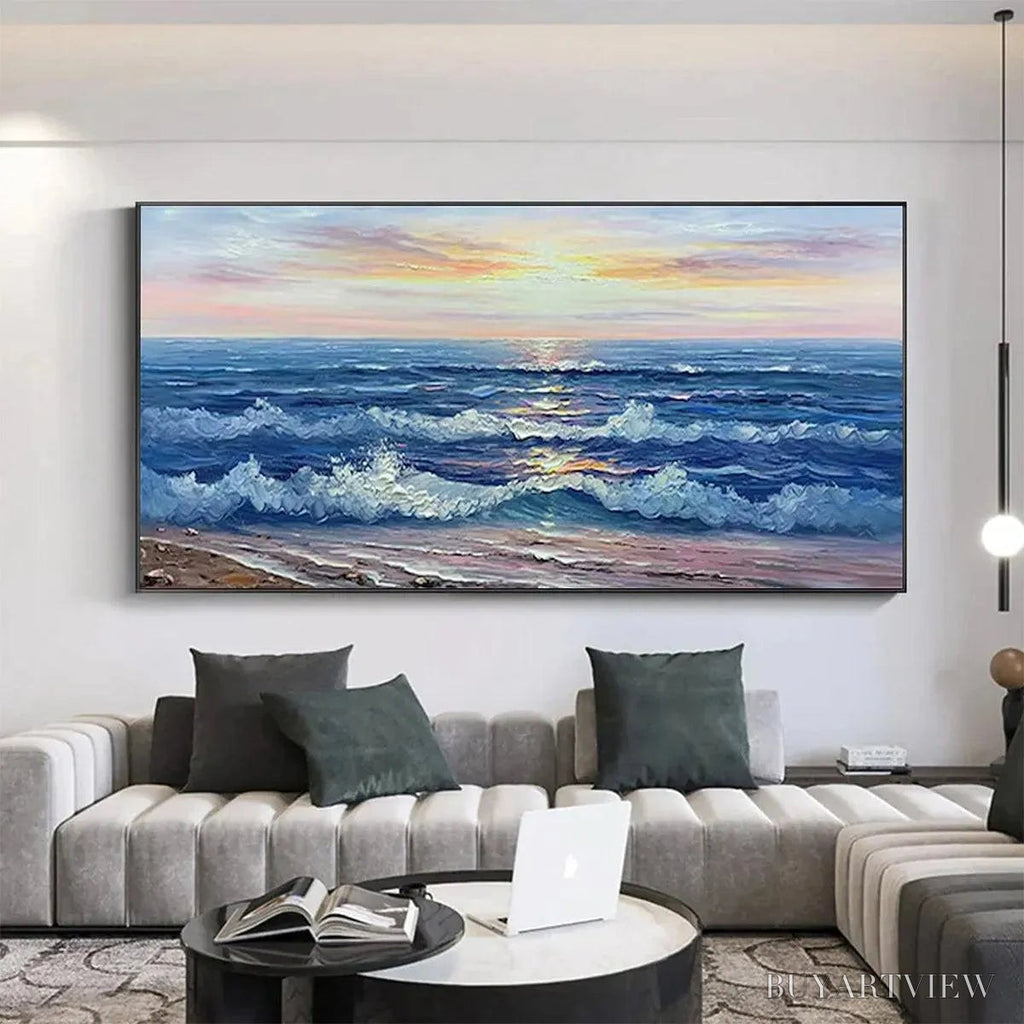 ARTOVITAS Golden Sunset Serenade – Panoramic Ocean Sunset Painting - image 2