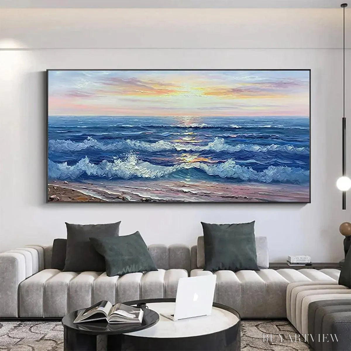 ARTOVITAS Golden Sunset Serenade – Panoramic Ocean Sunset Painting - image 2