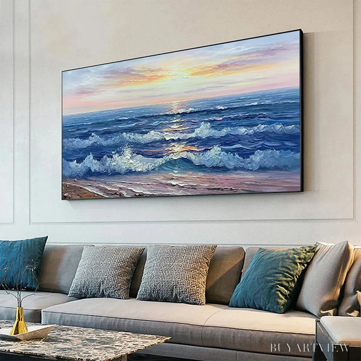 ARTOVITAS Golden Sunset Serenade – Panoramic Ocean Sunset Painting - image 4