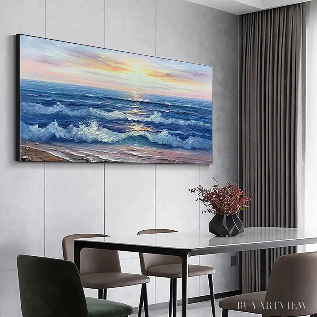 ARTOVITAS Golden Sunset Serenade – Panoramic Ocean Sunset Painting - image 6
