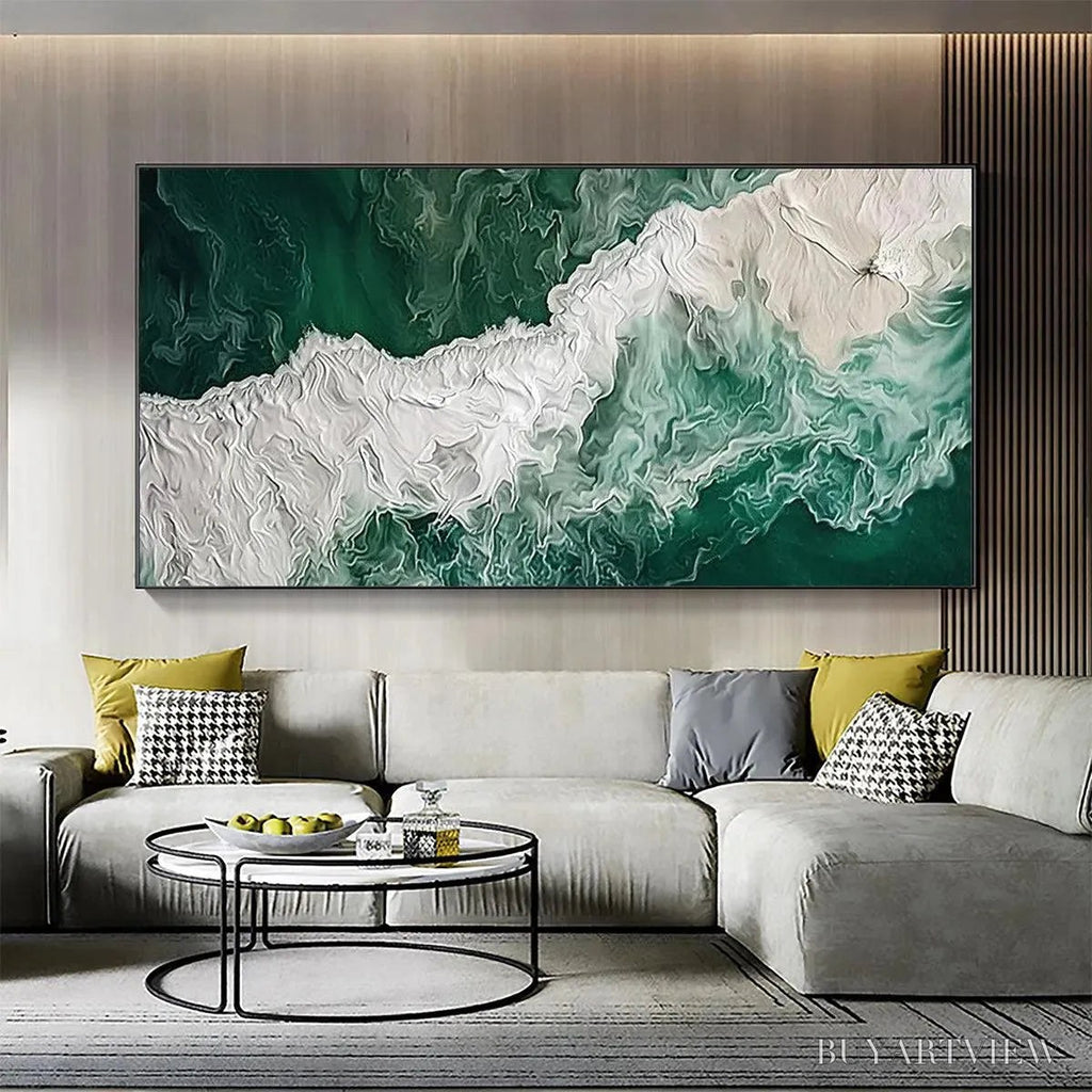 ARTOVITAS Emerald Flow – Abstract Ocean Painting, Horizontal - image 2