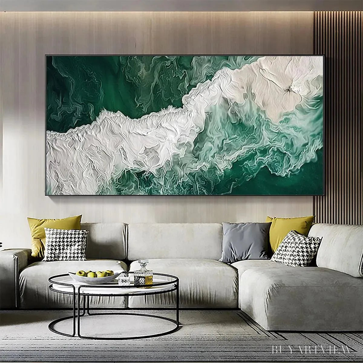 ARTOVITAS Emerald Flow – Abstract Ocean Painting, Horizontal - image 2