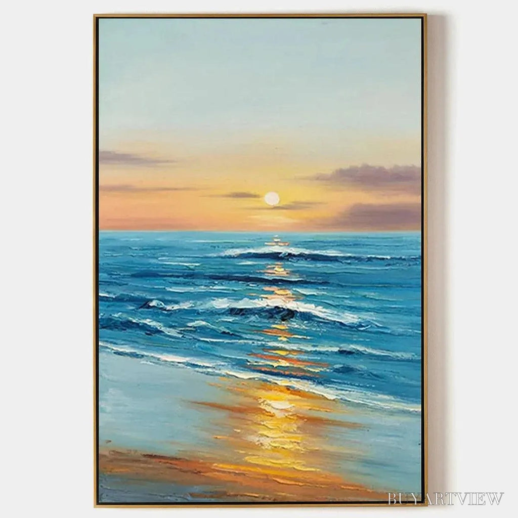ARTOVITAS Sunkissed Shores – Vertical Ocean Sunset Painting, Beach - image 1