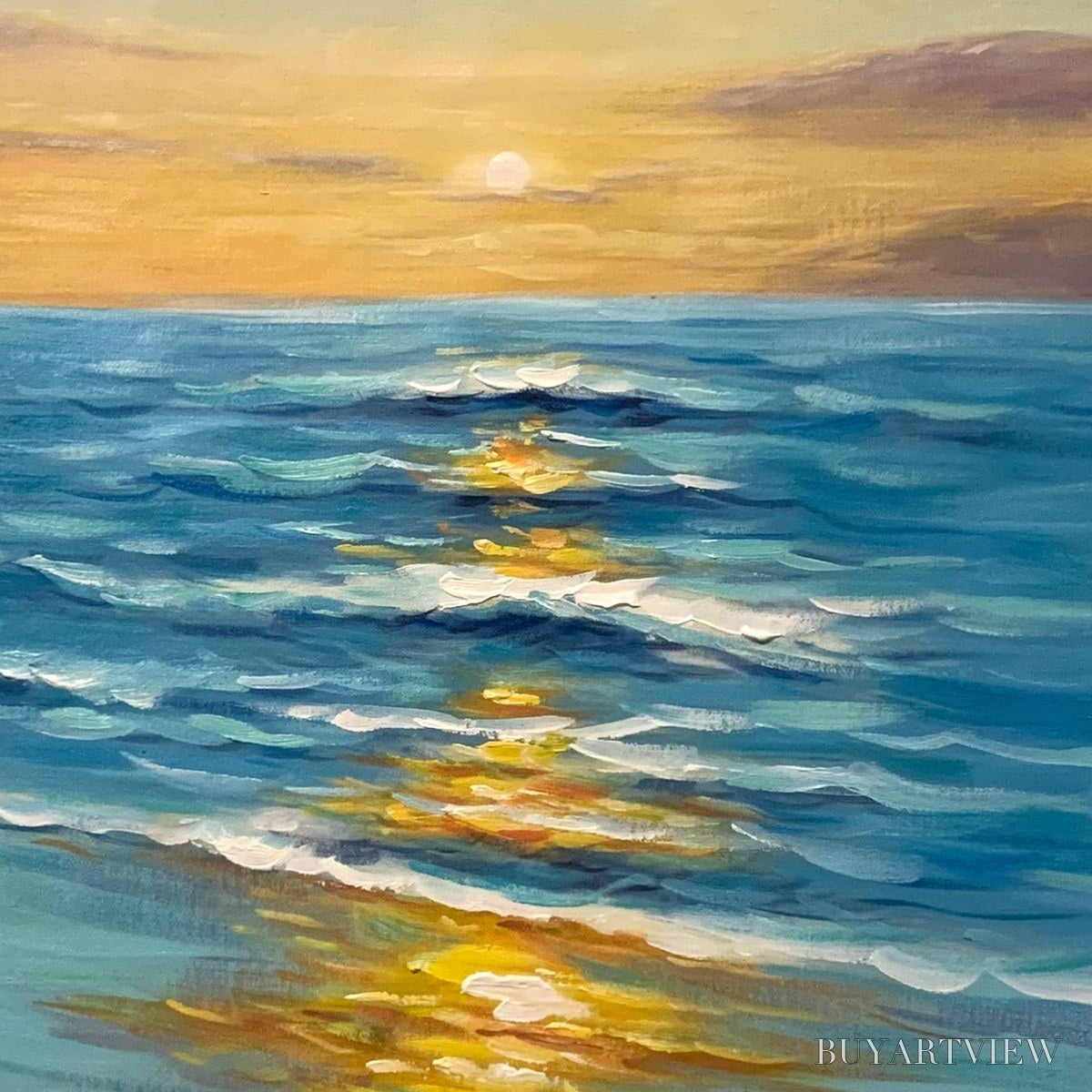 ARTOVITAS Sunkissed Shores – Vertical Ocean Sunset Painting, Beach - image 3