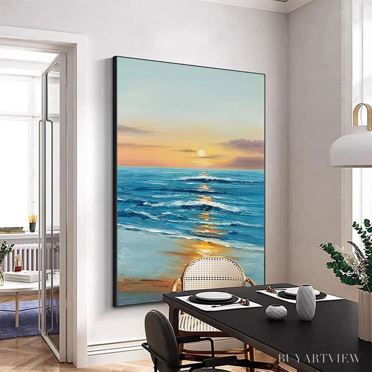 ARTOVITAS Sunkissed Shores – Vertical Ocean Sunset Painting, Beach - image 4