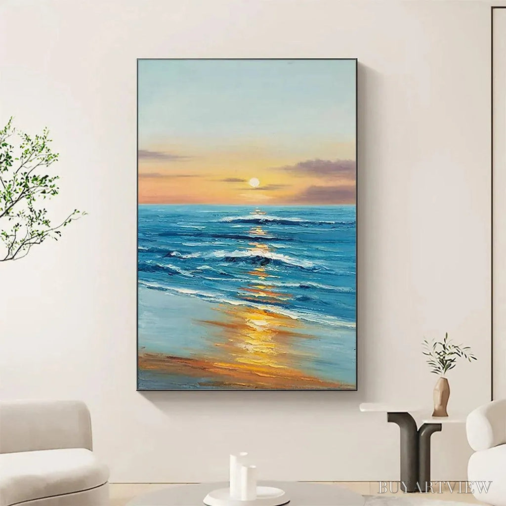 ARTOVITAS Sunkissed Shores – Vertical Ocean Sunset Painting, Beach - image 5