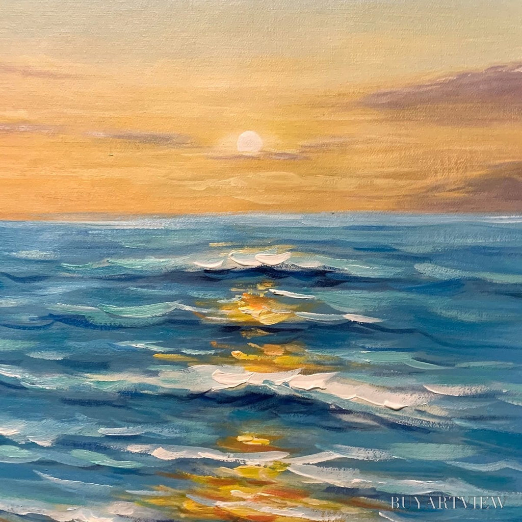 ARTOVITAS Sunkissed Shores – Vertical Ocean Sunset Painting, Beach - image 6