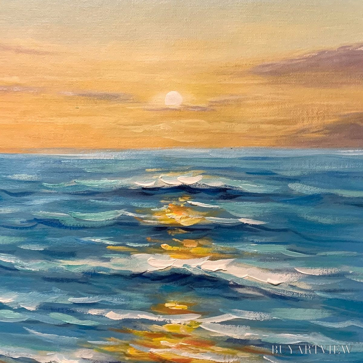 ARTOVITAS Sunkissed Shores – Vertical Ocean Sunset Painting, Beach - image 6
