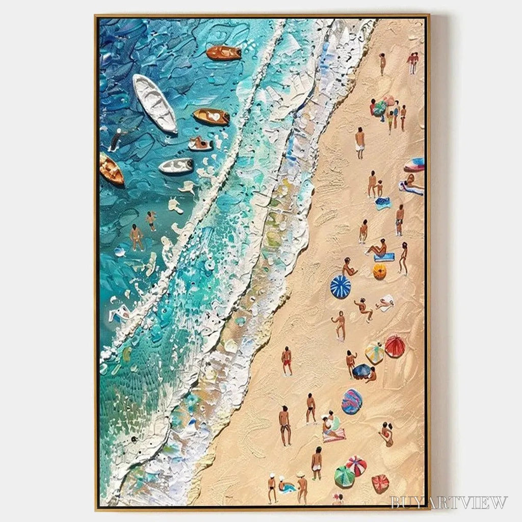ARTOVITAS Sun-Kissed Shores – Textured Beach Scene Painting with Figures - image 1