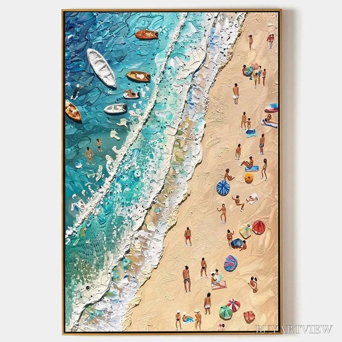 ARTOVITAS Sun-Kissed Shores – Textured Beach Scene Painting with Figures - image 1