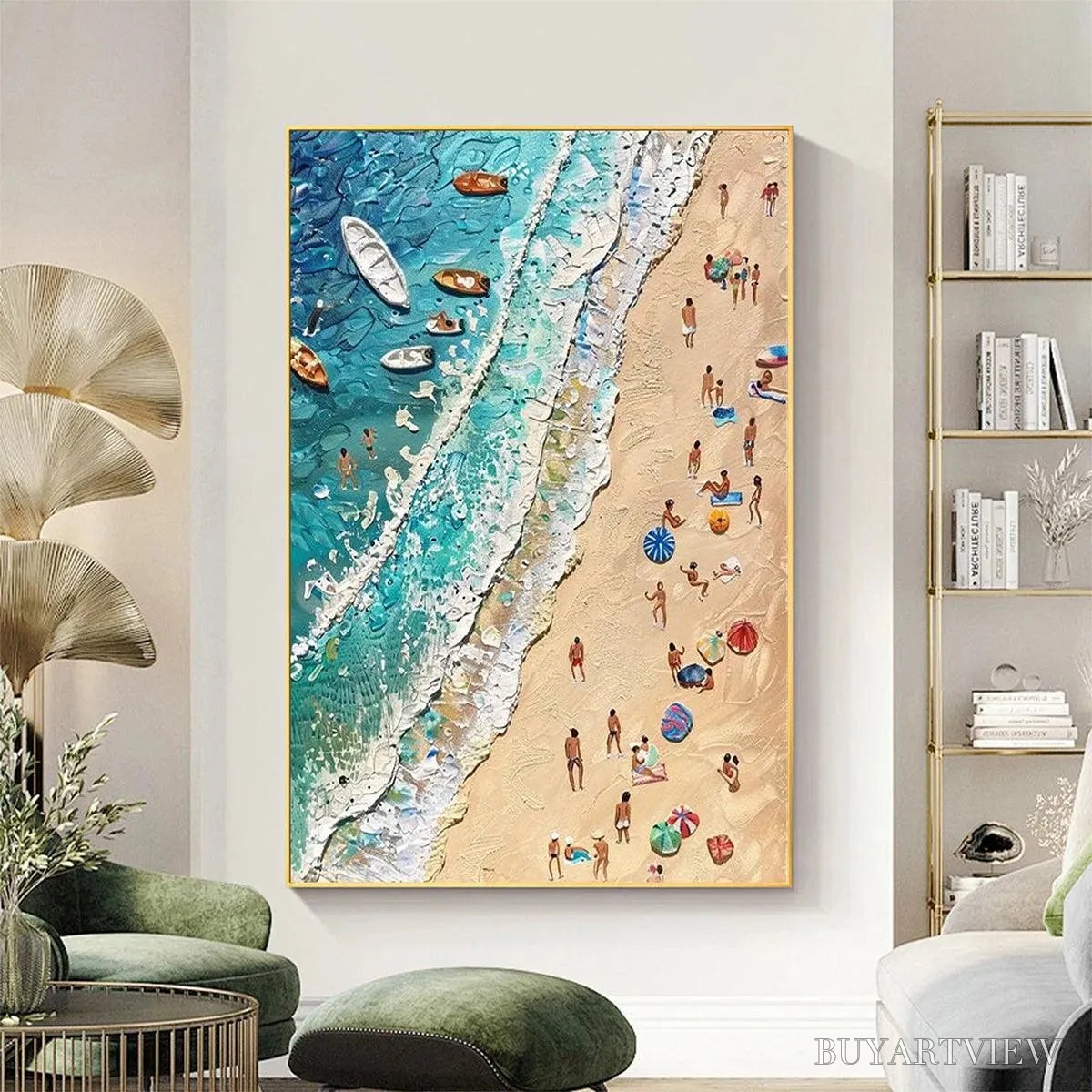 ARTOVITAS Sun-Kissed Shores – Textured Beach Scene Painting with Figures - image 2