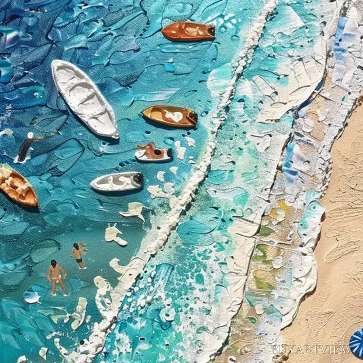 ARTOVITAS Sun-Kissed Shores – Textured Beach Scene Painting with Figures - image 3