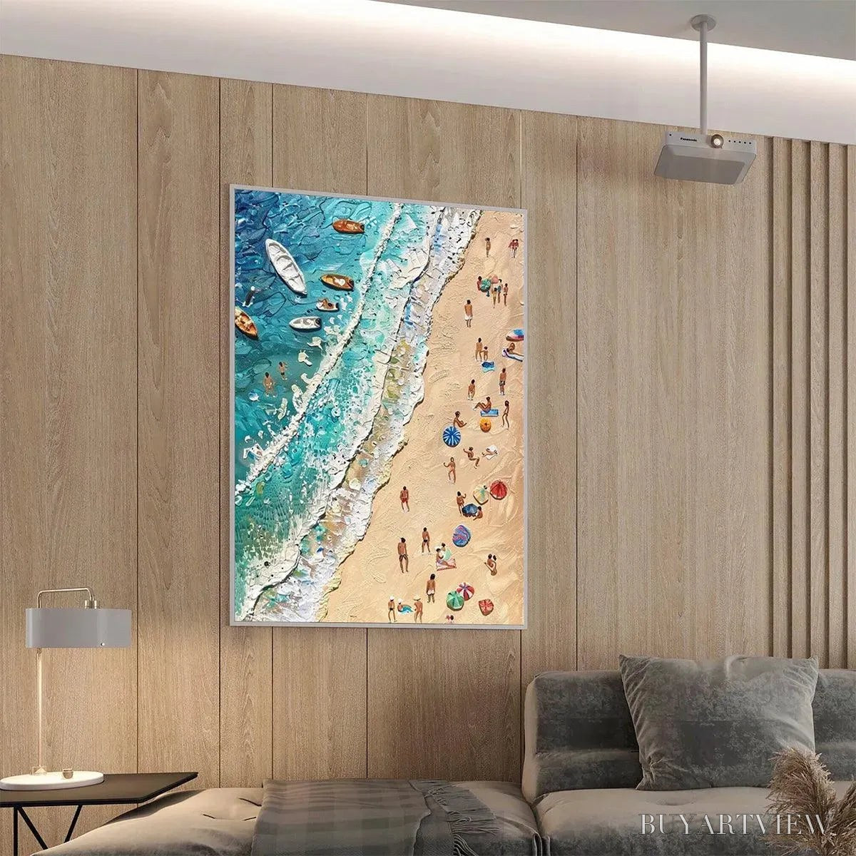 ARTOVITAS Sun-Kissed Shores – Textured Beach Scene Painting with Figures - image 4