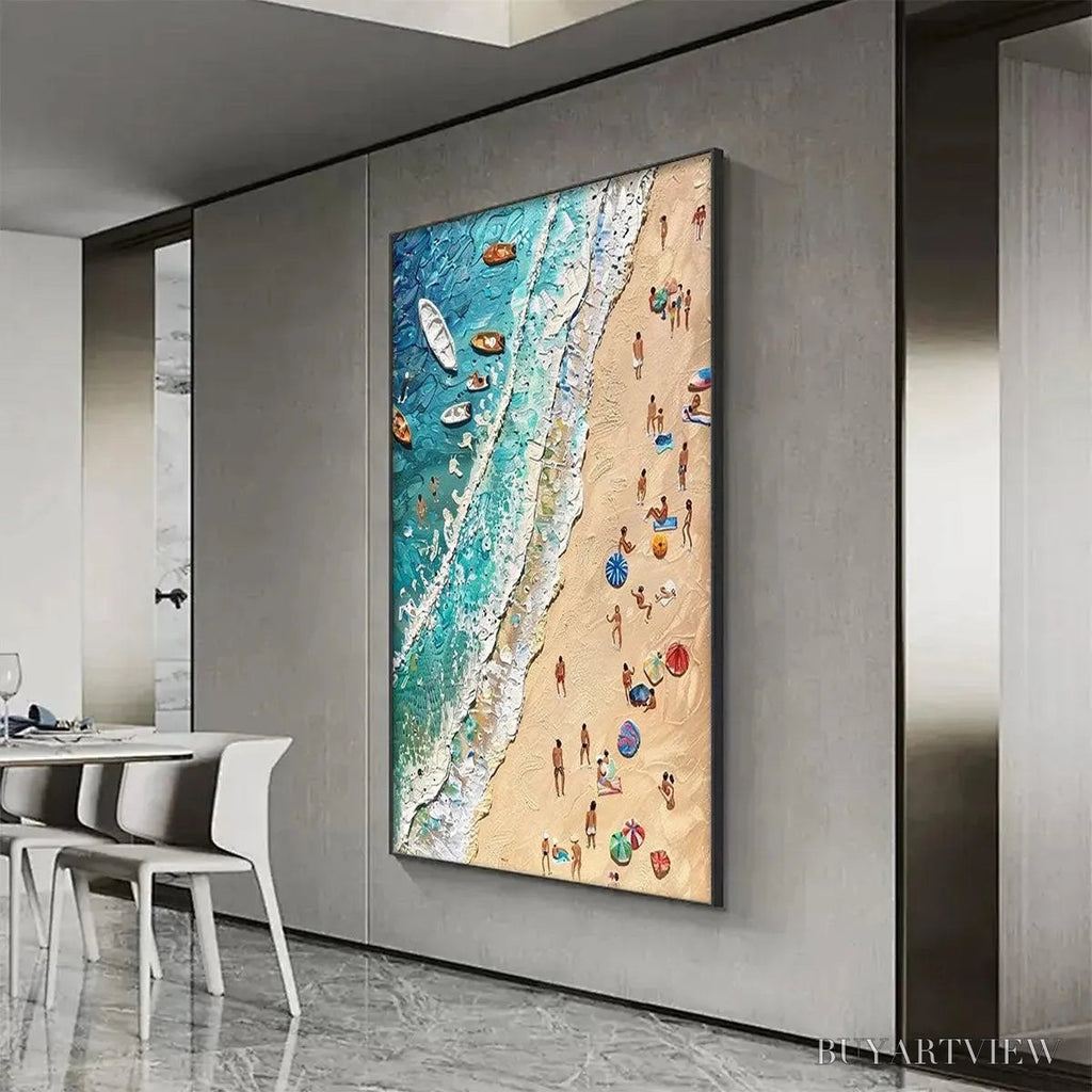 ARTOVITAS Sun-Kissed Shores – Textured Beach Scene Painting with Figures - image 5