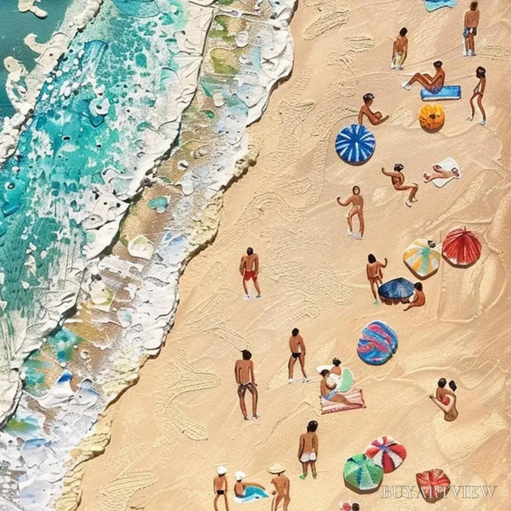 ARTOVITAS Sun-Kissed Shores – Textured Beach Scene Painting with Figures - image 6