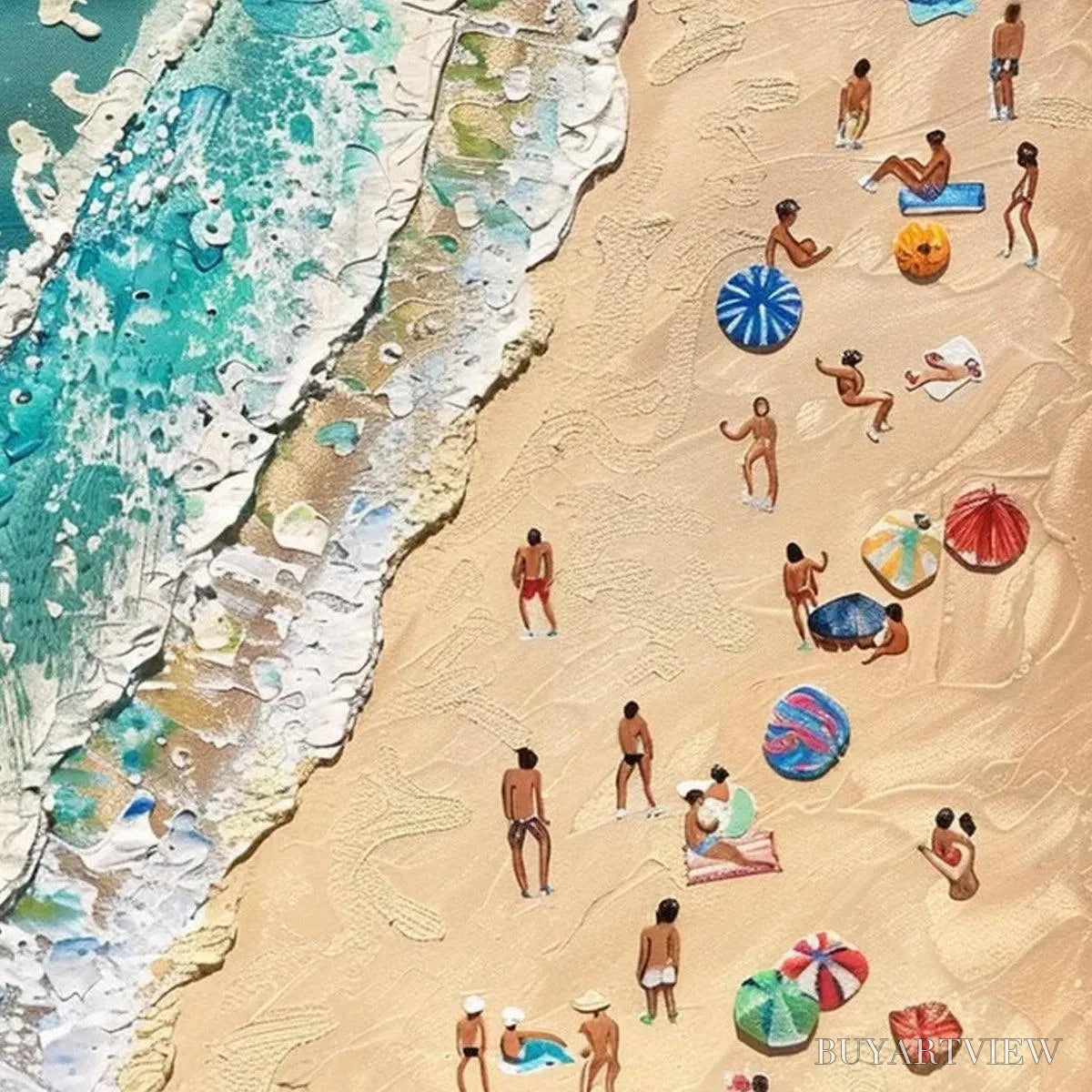 ARTOVITAS Sun-Kissed Shores – Textured Beach Scene Painting with Figures - image 6