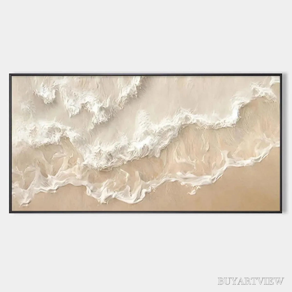 ARTOVITAS Sandy Whispers – Minimalist Beach Waves Painting, Horizontal - image 1
