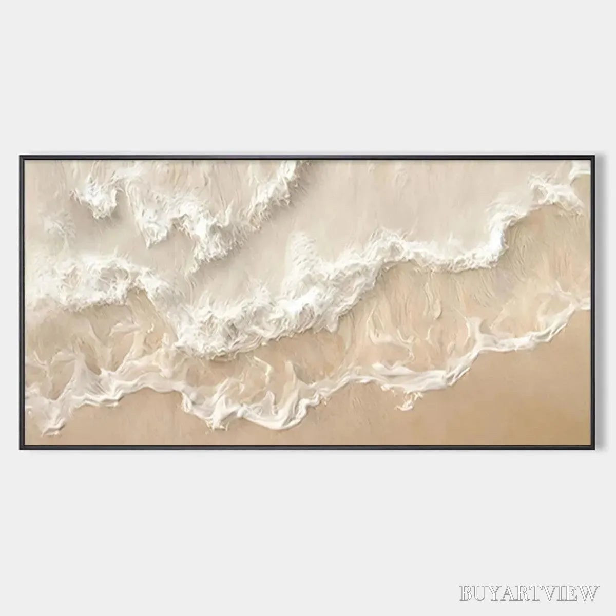 ARTOVITAS Sandy Whispers – Minimalist Beach Waves Painting, Horizontal - image 1