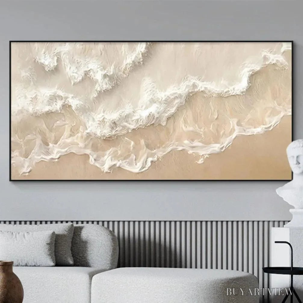 ARTOVITAS Sandy Whispers – Minimalist Beach Waves Painting, Horizontal - image 2