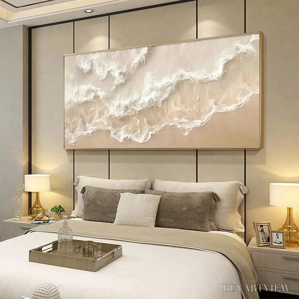 ARTOVITAS Sandy Whispers – Minimalist Beach Waves Painting, Horizontal - image 4
