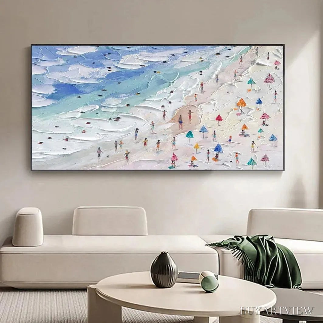 ARTOVITAS Beach Day Vibes – Textured Beach Scene Painting, Horizontal - image 2