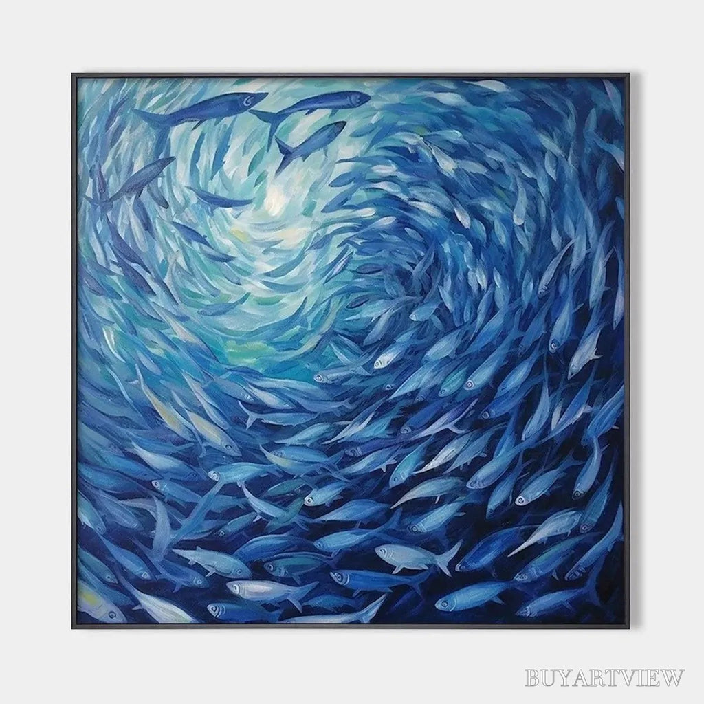 ARTOVITAS Oceanic Whirl – Dynamic Painting of a School of Fish - image 1