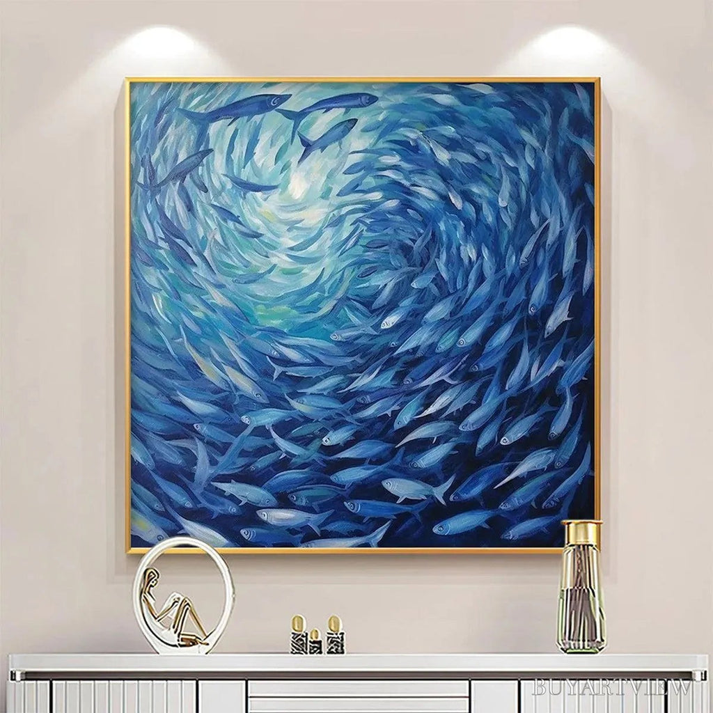 ARTOVITAS Oceanic Whirl – Dynamic Painting of a School of Fish - image 2
