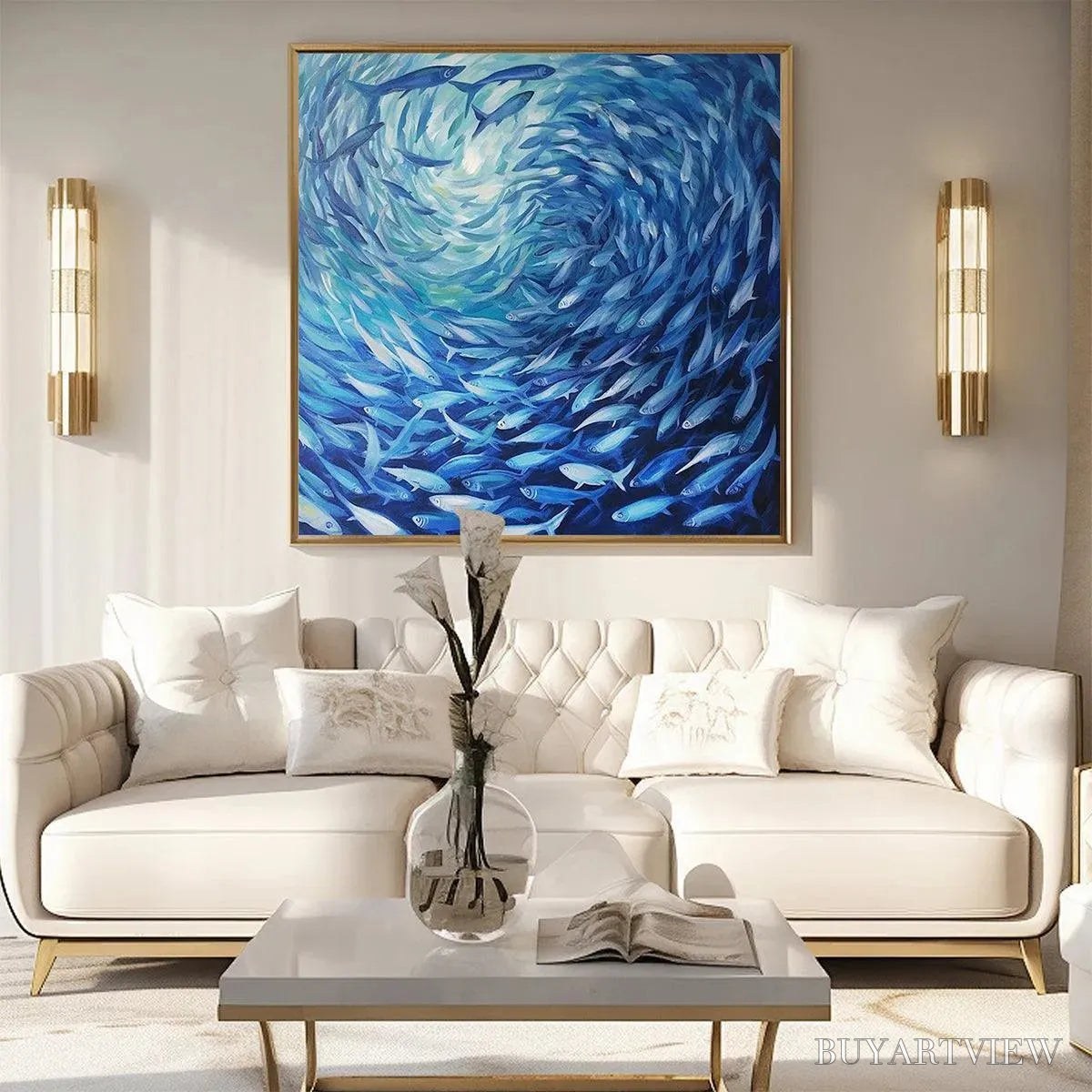 ARTOVITAS Oceanic Whirl – Dynamic Painting of a School of Fish - image 4
