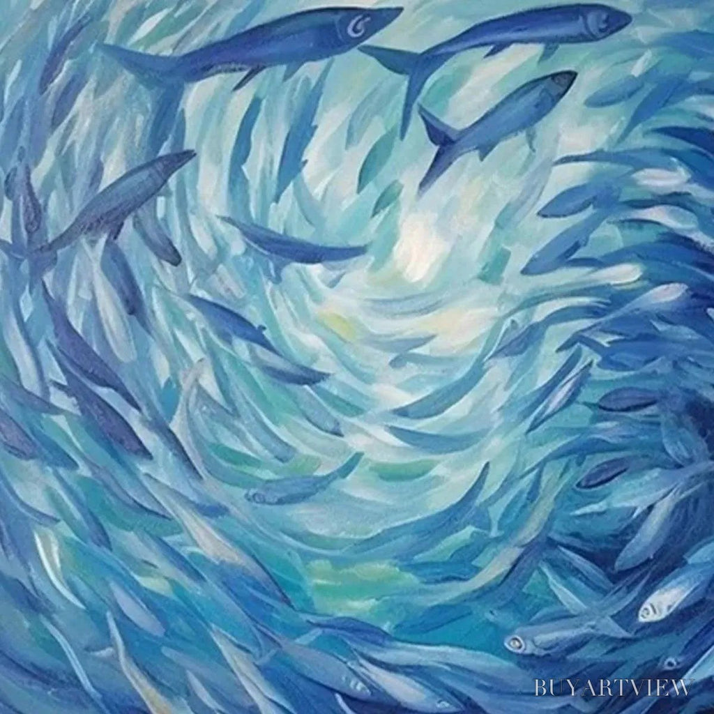 ARTOVITAS Oceanic Whirl – Dynamic Painting of a School of Fish - image 6