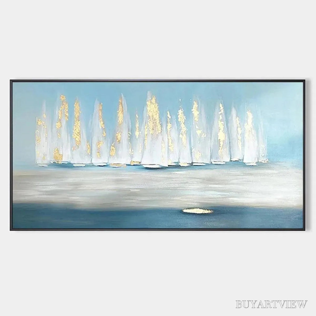 ARTOVITAS Golden Sails – Abstract Seascape Painting with Gold Accents - image 1
