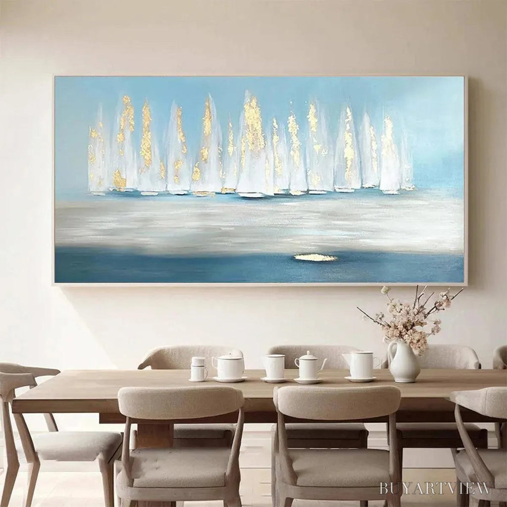 ARTOVITAS Golden Sails – Abstract Seascape Painting with Gold Accents - image 2
