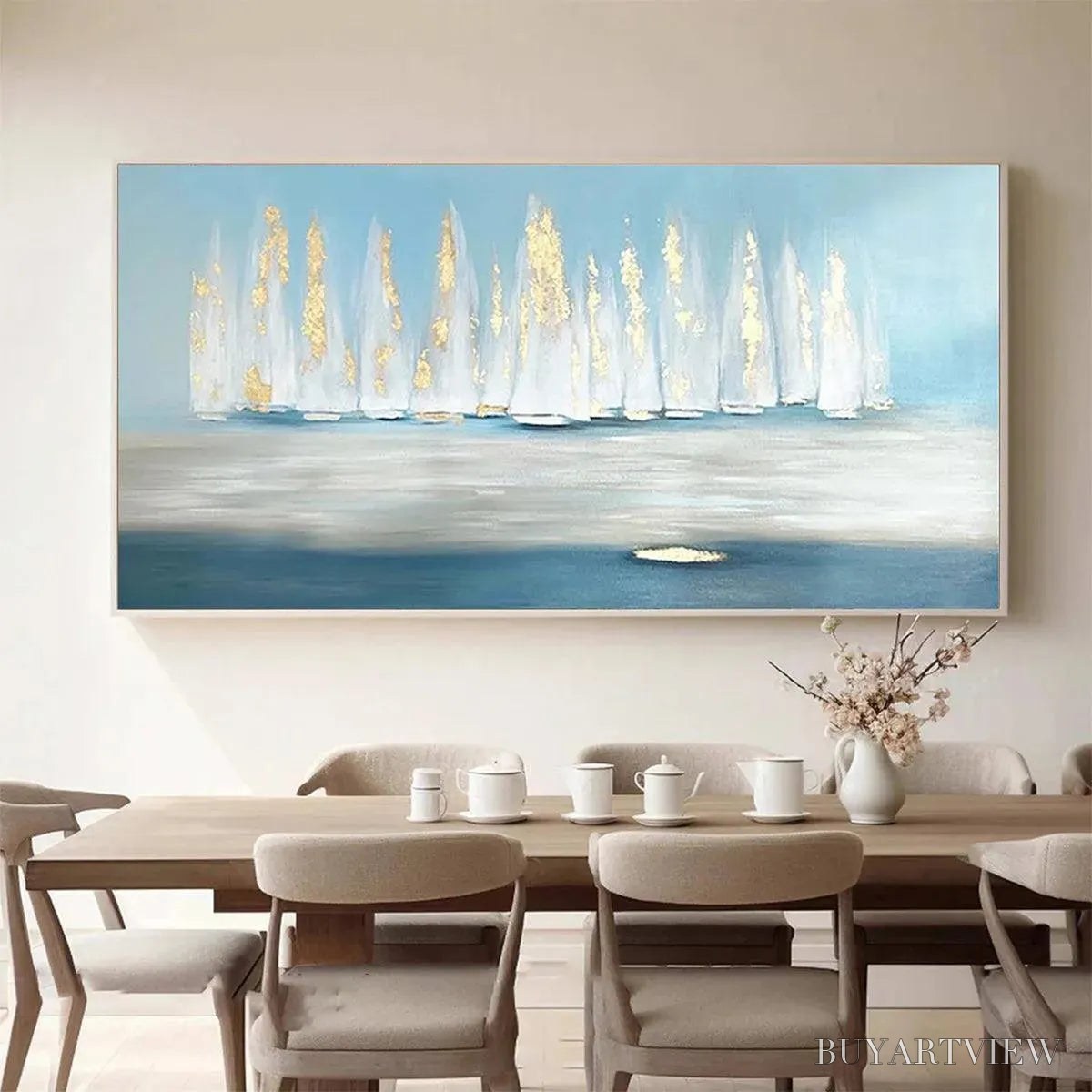 ARTOVITAS Golden Sails – Abstract Seascape Painting with Gold Accents - image 2