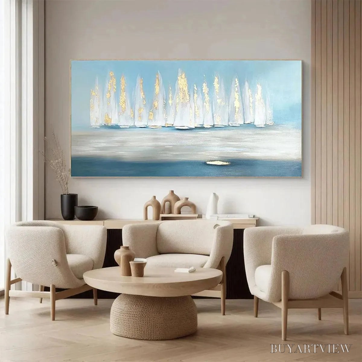 ARTOVITAS Golden Sails – Abstract Seascape Painting with Gold Accents - image 4