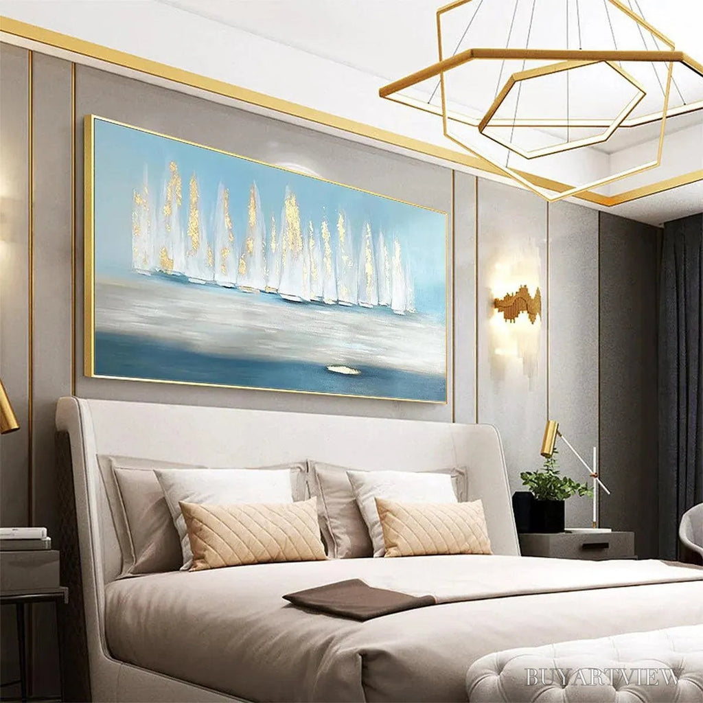 ARTOVITAS Golden Sails – Abstract Seascape Painting with Gold Accents - image 5