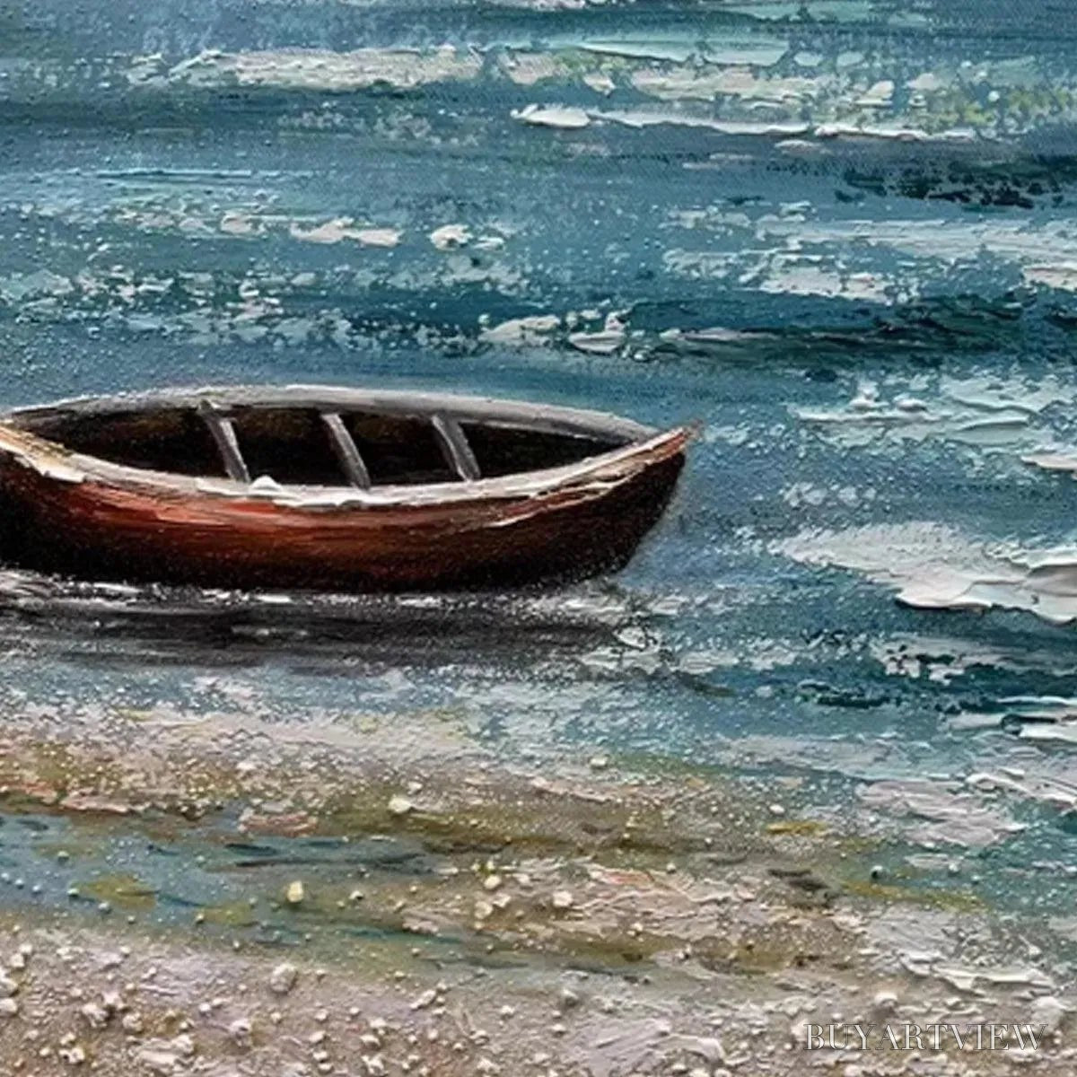 ARTOVITAS Red Boat At the Shore – Tranquil Coastal Landscape Painting - image 3