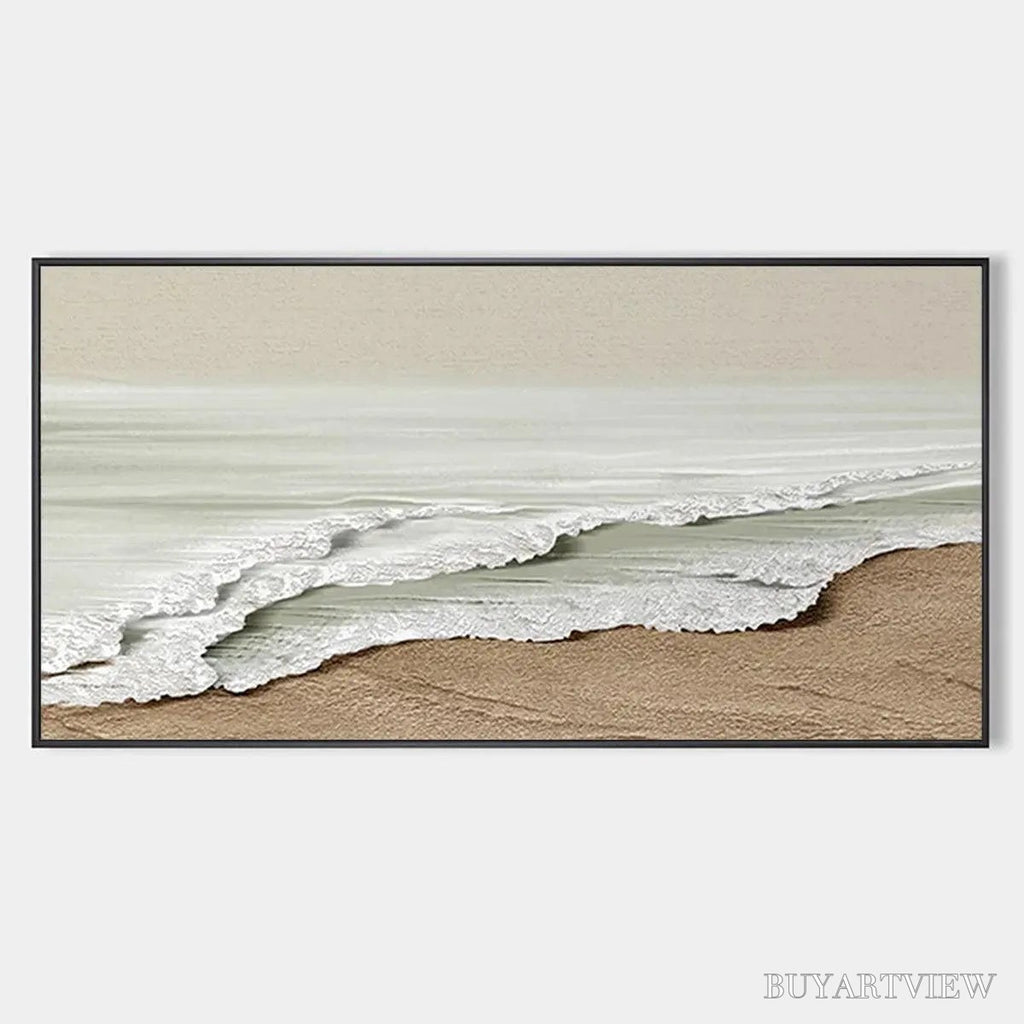 ARTOVITAS Serene Shore – Textured Coastal Landscape Painting in Beige - image 1