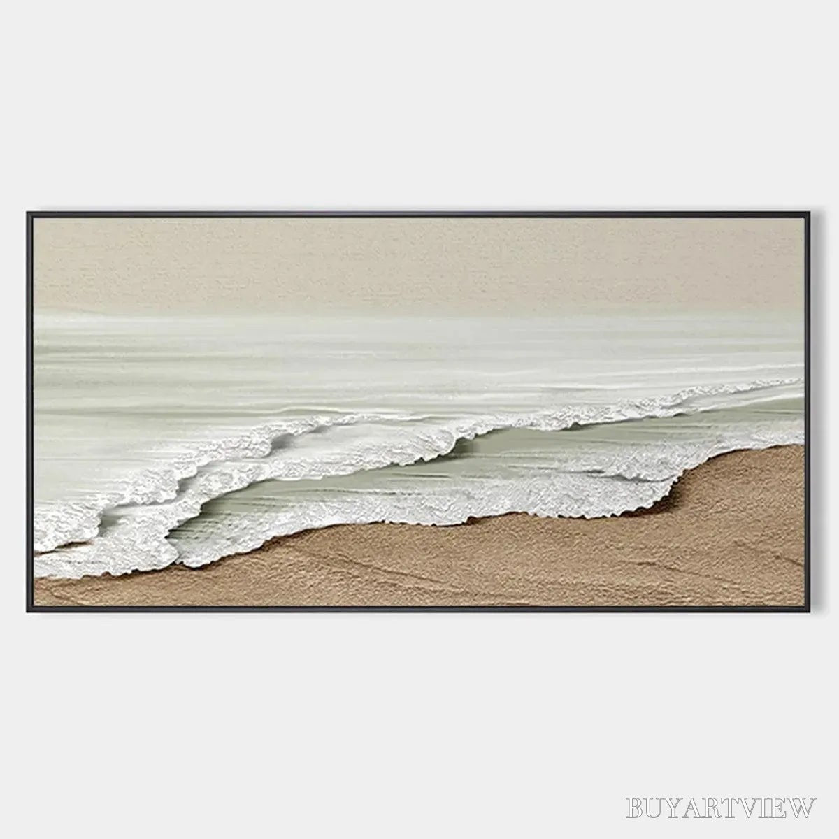 ARTOVITAS Serene Shore – Textured Coastal Landscape Painting in Beige - image 1